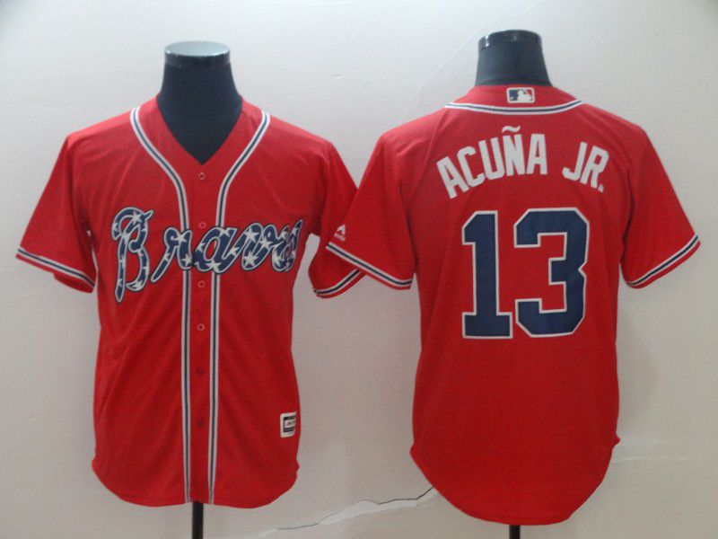 Men Atlanta Braves #13 Acuna jr Red Game MLB Jersey->milwaukee brewers->MLB Jersey